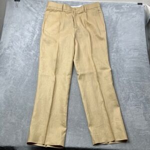 Prestige Original Mens Tan Linen Pants Pleated‎ Straight Leg Trousers 38x32